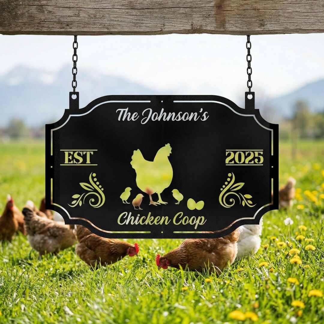 Hen Sign Hen and Chicks Metal Wall Art, Modern Farmhouse Kitchen Decor, Custom ...