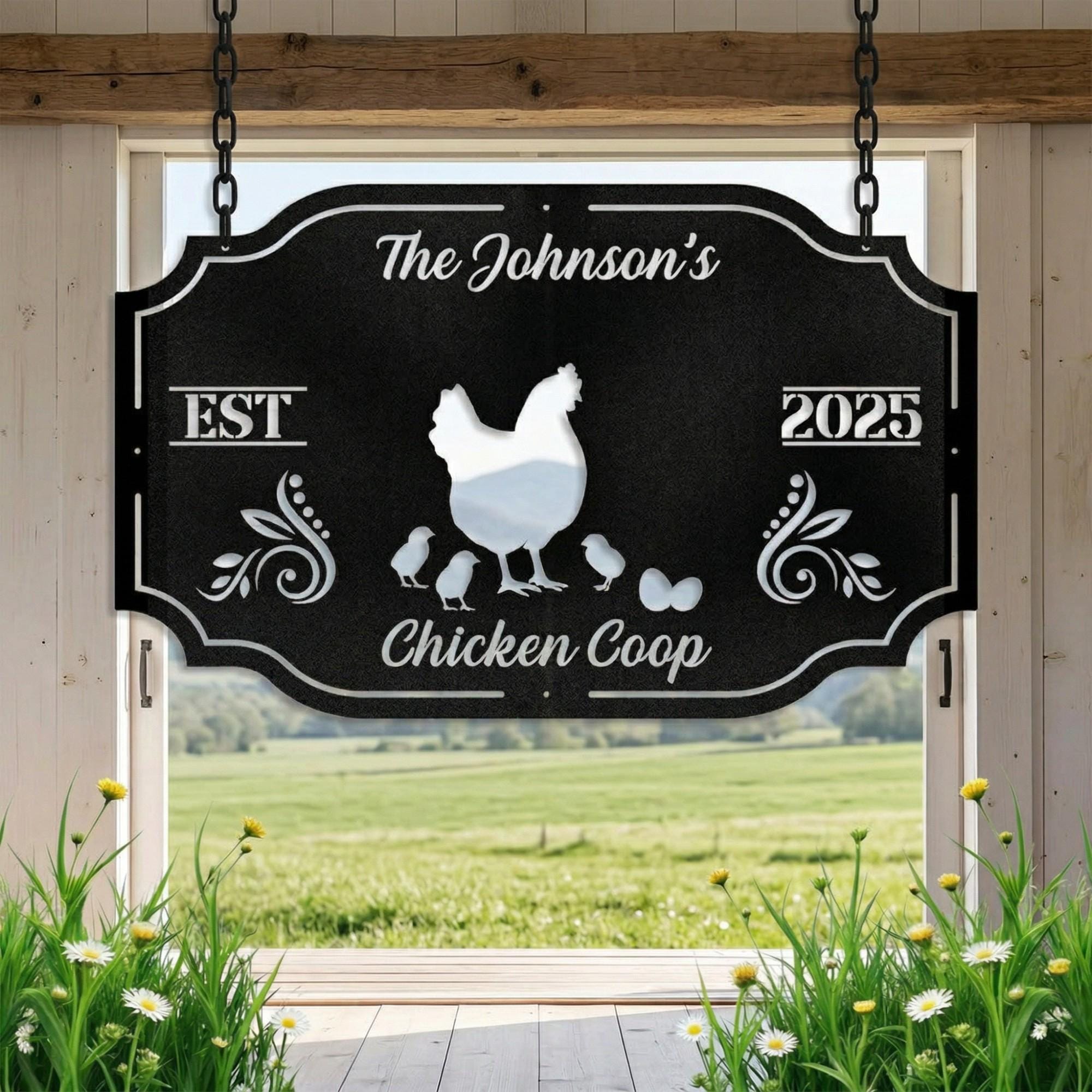 Hen Sign Hen and Chicks Metal Wall Art, Modern Farmhouse Kitchen Decor, Custom ...