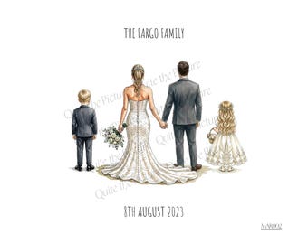 Regalo de boda / Retrato familiar personalizado para guardar como recuerdo. Aniversario / Día del Padre / Dama de honor / Compromiso / Cumpleaños / Momentos importantes / Graduación.