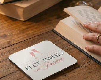 Plot Twists and Prosecco Corkwood Coaster Set | Literary Wine Coasters