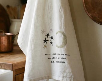 E.E. Cummings Quote Literary Moon & Stars Tea Towel | Bookish Kitchen Linen