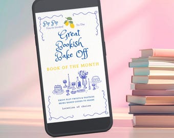 Editable Book Club Invitation: Bookish Bake Off Theme (Digital Download)