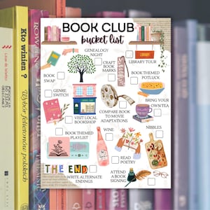 Lista de actividades para el club de lectura / Lista de verificación ilustrada e imprimible para fiestas temáticas de libros Boho Books