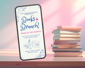 Editable Books and Brunch Book Club Digital Invitation