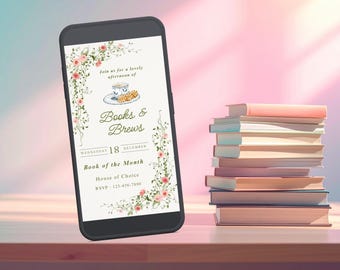 Editable Books and Brews - Book Club Digital Invitation for Mobile Texting