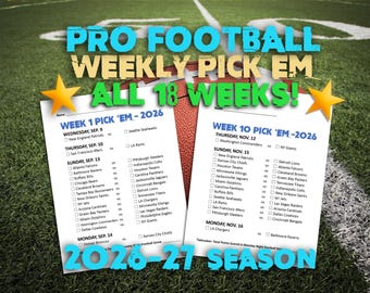 Printable Weekly Football Pick'Em Pool Sheets: 2026-27 Season (PDF Download)
