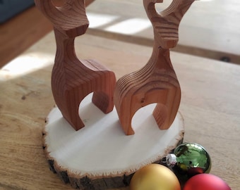 Handmade Wooden Reindeer • Minimalist Christmas Decor • Rustic Scandinavian Holiday Figurines • Natural Wood Reindeer