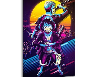 One Piece Luffy Zoro Leinwanddruck: Retro Sunset Wall Art Poster