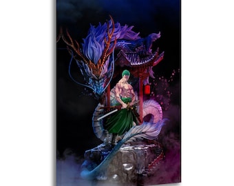 One Piece Zoro Wano Arc Leinwanddruck, Dragon Wall Art Poster