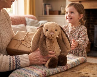 Jellycat Bashful Patchwork Brown Bunny Plush — Birthday Gift for Her, A present for Children, Anniversary Keepsake, a Charming Home Accent