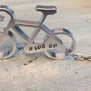 Personalized Bike Keychain. Bicycle keychain. Gift for cyclist. Bottle opener. Stamped keychain. Biker Gift. Gift for her. Gift for him image 1