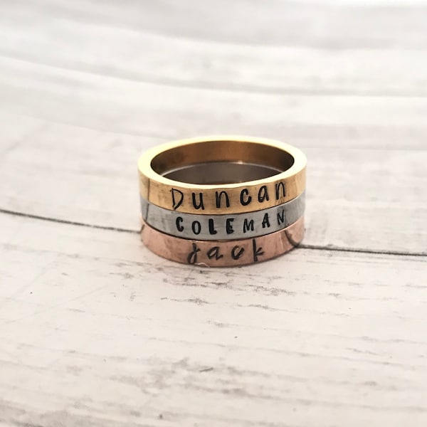 SALE! Stacking name ring. Dainty name ring. Customize name ring. Valentine gift. Name ring stackable. Stacking Ring. Engraved Ring.