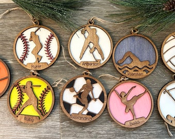 Sports Ornament. Childrens ornament. Personalized Christmas ornament. 2023. Tennis, basketball, soccer, baseball, softball, hockey, swimming