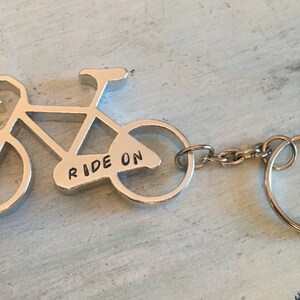 Personalized Bike Keychain. Bicycle keychain. Gift for cyclist. Bottle opener. Stamped keychain. Biker Gift. Gift for her. Gift for him image 2