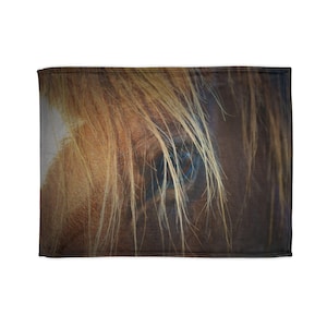 Horse Eye Blanket | Close-Up Brown Mane Photography, Soft Polyester Throw