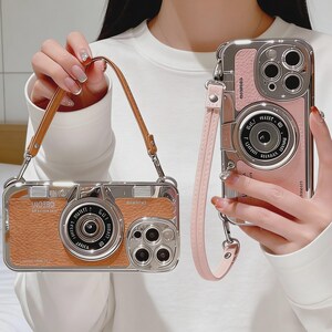 Luxury 3D Camera Leather iPhone Case with Hand Strap (Couple Gift)