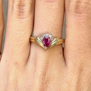 Vintage 14K Gold Pear-Cut Ruby & Diamond Estate Ring - Size 6.5