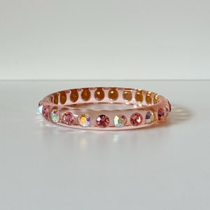 Vintage Pink Lucite Bangle Bracelet with Pink and Aurora Borealis Rhinestones image 1