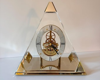 Vintage Seiko Quartz Pyramid Skeleton Mantle Clock - Lucite & Brass - Working