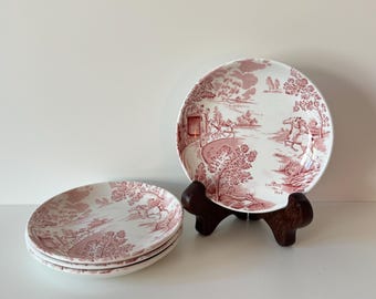 Vintage Ridgway Staffordshire England Coaching Days Red Transferware Butter Pats (4 Available)