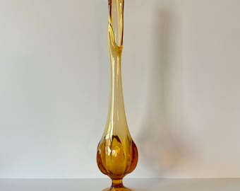 Vintage Viking Amber Glass Swung Vase 6 Petal 12.5"