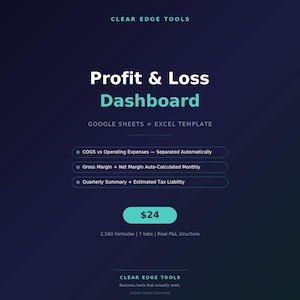 Small Business P&L Spreadsheet, COGS vs Operating Expenses, Google Sheets Excel Template