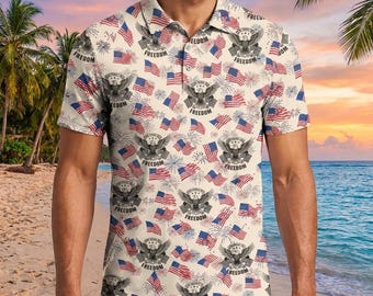250 Years Of Freedom Festive Flag Polo Shirt, Men's Funny Shirts, Fun Golf Shirts For Men, Summer Button Up, Beach Party Outfit