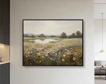 Textured Impasto Wildflower Meadow Art, Original Oil Painting on Canvas, Impressionist Landscape Canvas Wall Art,Hand-painted Floral Meadow