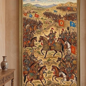 Genghis Khan Miniature Art Print, Mongol Warrior Campaign Poster (Digital Download)