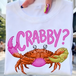 Crabby Crab PNG, Funny Beach Shirt Graphic, Y2K Clipart (Digital Download)