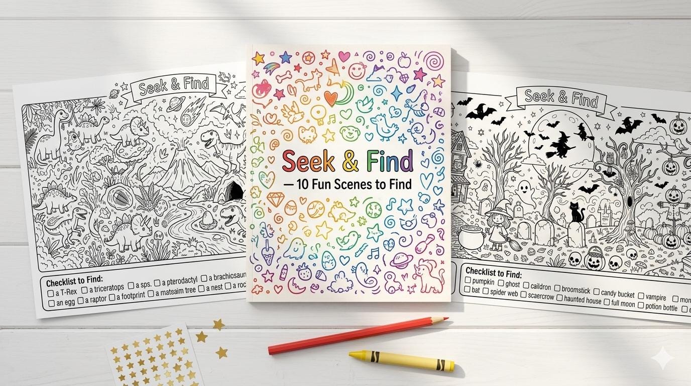Seek and Find Activity Book, 10 Hidden Picture Scenes, I Spy Coloring ...