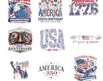 250 Years of Freedom PNG Bundle, Patriotic America 250th Anniversary Design, Minimalist USA Flag PNG, Liberty & Independence 4th of July