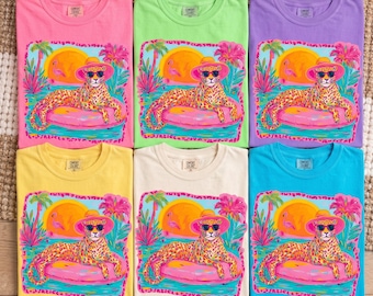Preppy Summer PNG – Viral Girly Beach Tee Design, Retro Leopard Print, Cute & Colorful Summer Vibes Sublimation PNG