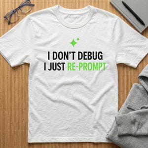 I Don't Debug I Just Re-Prompt T-Shirt | AI Programmer Humor
