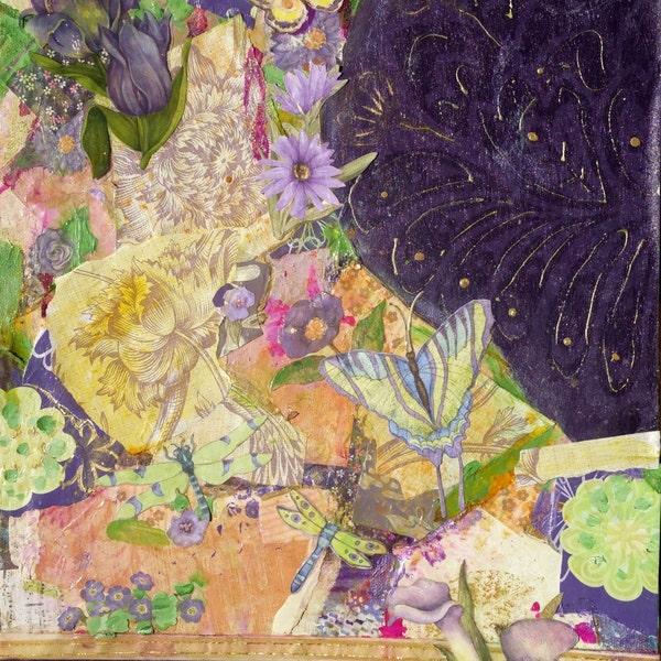 Original Wall Art, Just Do It, Purple Passion,  Mixed Media Collage Art, Unique Gift, Purple Flower, Inspirational Quotes