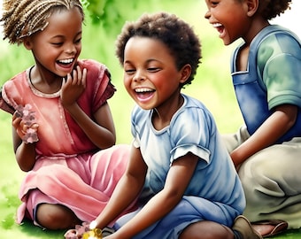 African American Art, Black Art, African American Prints, African American children, Black children, children playing