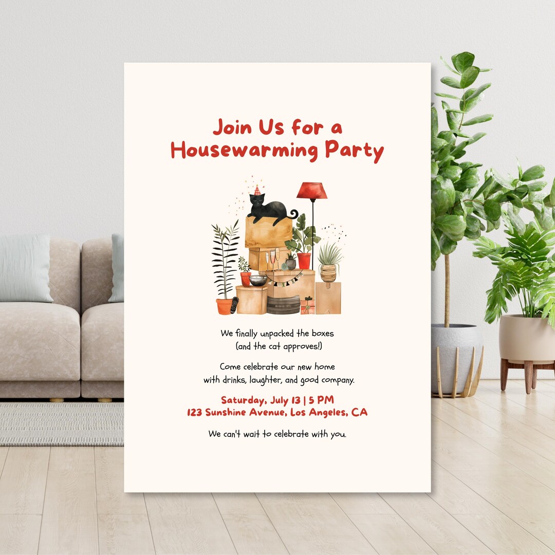 Editable Housewarming Invitation Template: Cat Moving Party Invite ...