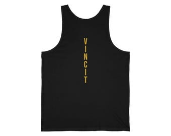 Vincit Vertical Tank Top | Minimal Gold Laurel Chest Gym Streetwear Tank