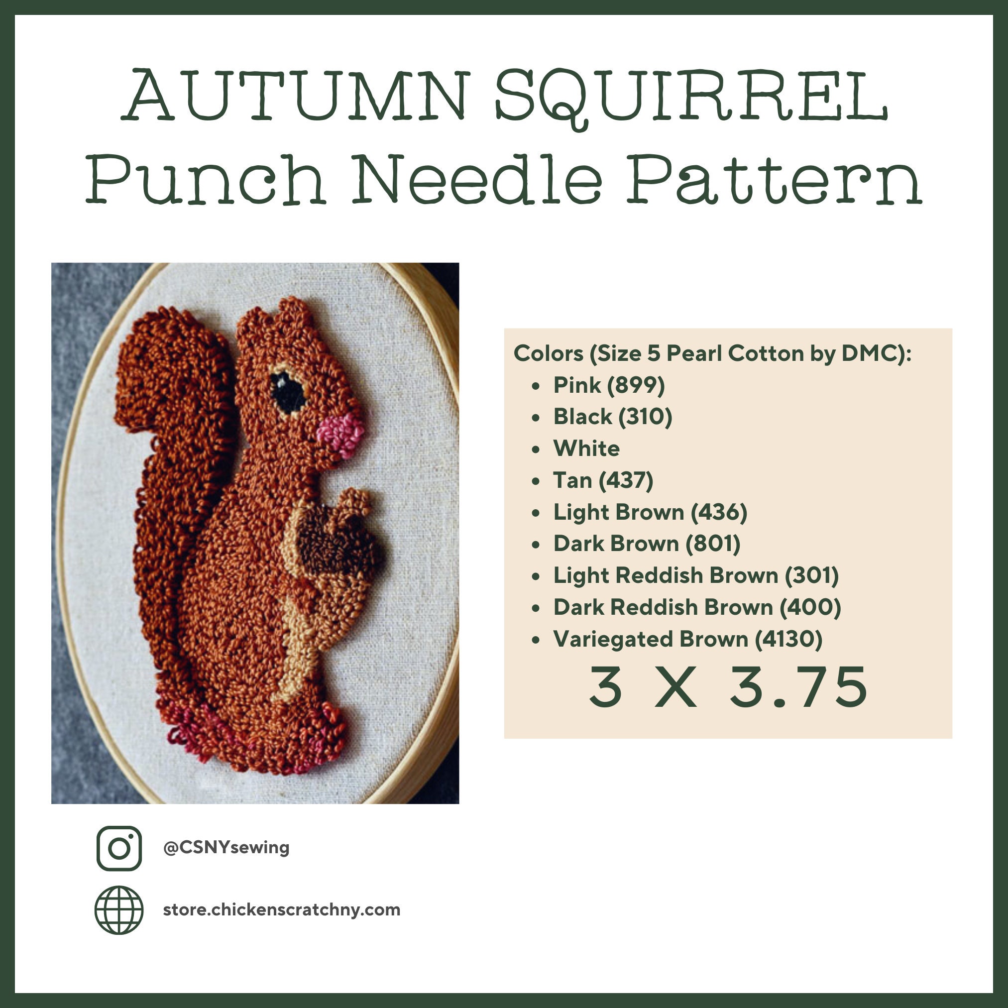 Autumn Squirrel Punch Needle Pattern Printable, Punch Needle Pattern ...