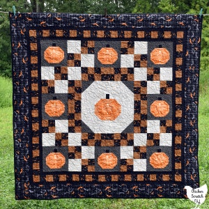 Pumpkin Lattice Quilt Pattern, Autumn throw quilt pattern, PDF Halloween quilt pattern, digital fall quilt pattern