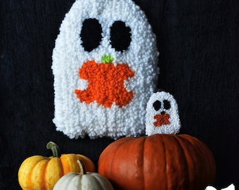 Pumpa spöke stansnålsmönster utskrivbart, Halloween stansnålsmönster, Halloween broderidesign, Punch Needle-mönster PDF
