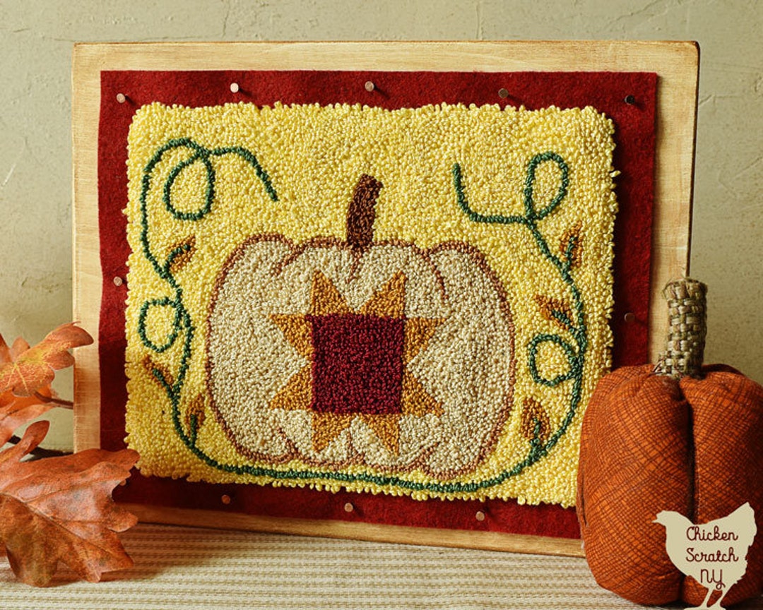 Quilt Block Pumpkin Punch Needle Pattern Printable, Autumn Punch Needle ...