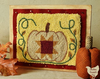 Quilt Block Pumpkin Punch Needle Pattern Printable, Autumn punch needle pattern, autumn embroidery design, Punch Needle Patterns PDF