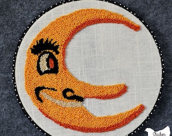 Vintage Halloween Moon Punch Needle Pattern Printable, Halloween punch needle pattern, Halloween embroidery design, Punch Needle Pattern PDF