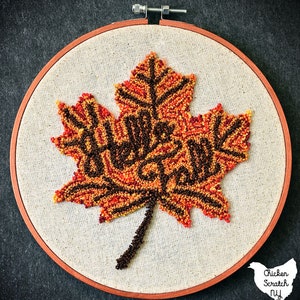 Hello Fall Maple Leaf Punch Needle Pattern, autumn embroidery design, Punch Needle Patterns PDF, fall punchneedle patterns