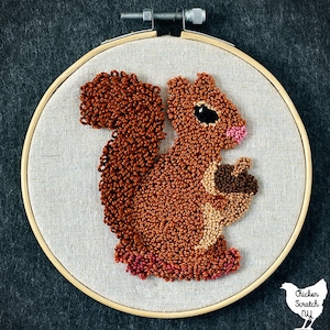 Autumn Squirrel Punch Needle Pattern Printable, punch needle pattern, autumn embroidery design, Punch Needle Patterns PDF, fall punchneedle