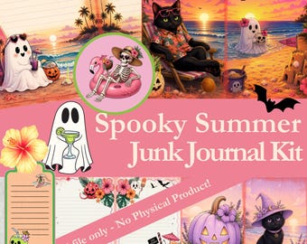 Spooky Summer Printable Journal Kit | Tropical Halloween Ephemera | Ghosts, Skeletons & Beachy Journal Pages