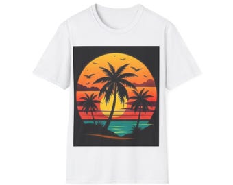 Camiseta con escena de puesta de sol en Palm Beach / Camiseta tropical con sol, sal y arena