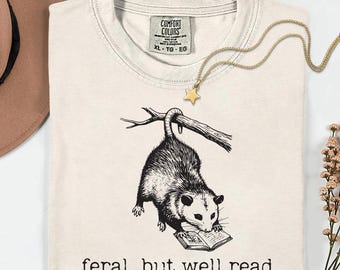 Bookish Feral Possum PNG, Funny Opossum Reading Design, Unhinged Book Lover Art, Sarcastic Reader Graphic, Cozy Bookworm Possum PNG