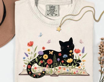 PNG de gato leyendo con flores, diseño de amante de los gatos y los libros, arte acogedor de gatos lectores, gráfico de lector vintage, ilustración de gatito estilo cottagecore